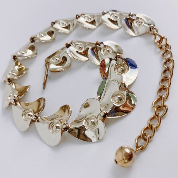 Vintage Mid Century Gold Tone Heart Rhinestone Choker Necklace 1950s - Picture 7 of 15